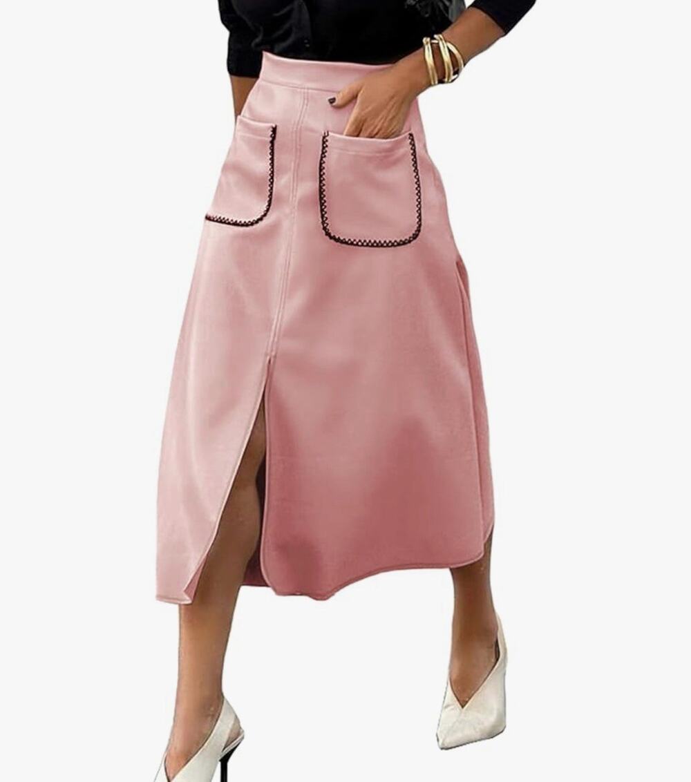 Happy Sailed Women's Faux Suede Skirt Elastic Waist Front Pockets Size Small